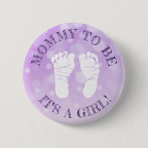 Lavender Purple Footprints Girl Baby Shower Button