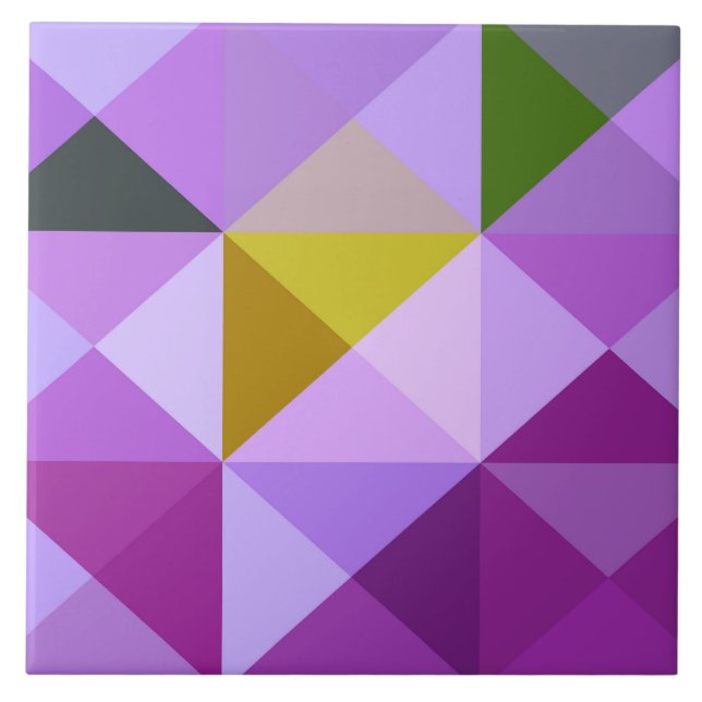 Lavender Purple Geometric Quilt Style Tile Trivet (Front)
