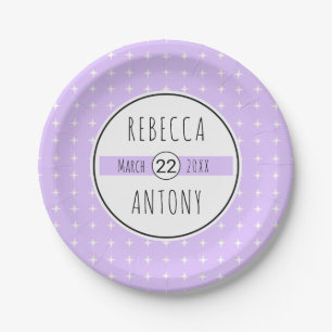 Lavender purple geometric typography wedding paper plate