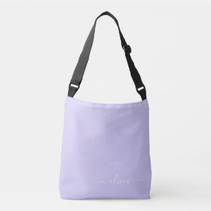 Lavender Purple Girly Script Monogram Name Modern Crossbody Bag