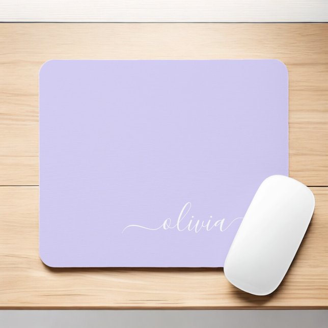 Lavender Purple Girly Script Monogram Name Modern Mouse Pad (Creator Uploaded)