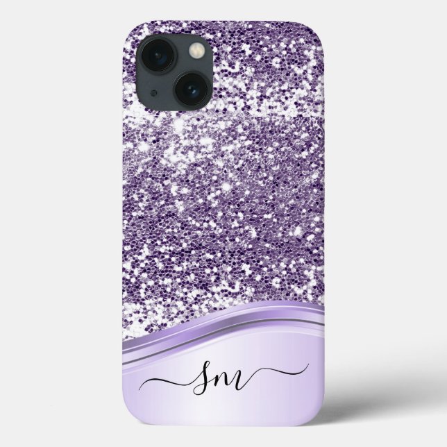 Lavender Purple Glitter Look Monogram Initials  Case-Mate iPhone Case (Back)