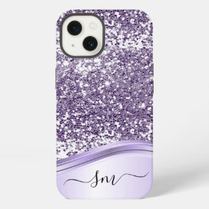 Lavender Purple Glitter Look Monogram Initials  iPhone 13 Case
