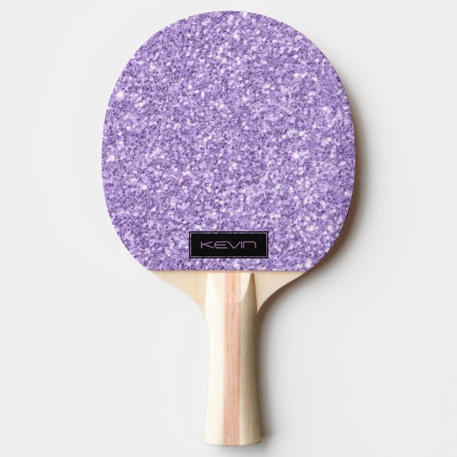 Lavender Purple Glitter Texture Print Monogram Ping Pong Paddle (Front)