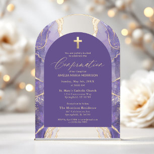 Lavender Purple Gold Agate Confirmation Modern Acrylic Invitations