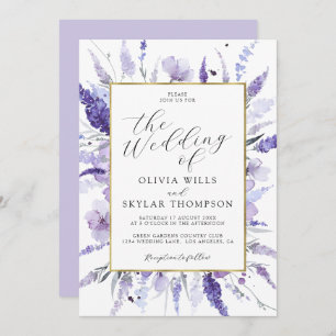 Lavender Purple Gold Floral Botanical Wedding  Invitation