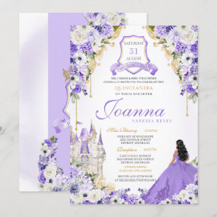 Lavender Purple & Gold Royal Princess Quinceanera Invitation