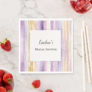 Lavender Purple Gold Stripes Bridal Shower   Napkin