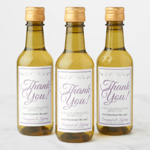 Lavender Purple & Gray Wedding Thank You Mini Wine Label