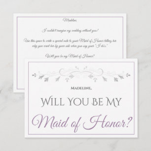 Lavender Purple & Grey Be My Maid of Honour Card