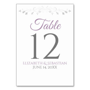 Lavender Purple & Grey Simple Elegant Wedding Table Number