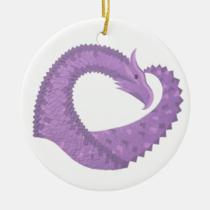 Lavender purple heart dragon on white ceramic ornament