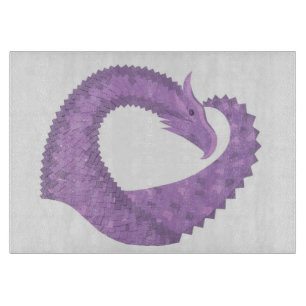 Lavender purple heart dragon on white cutting board