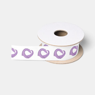 Lavender purple heart dragon on white satin ribbon