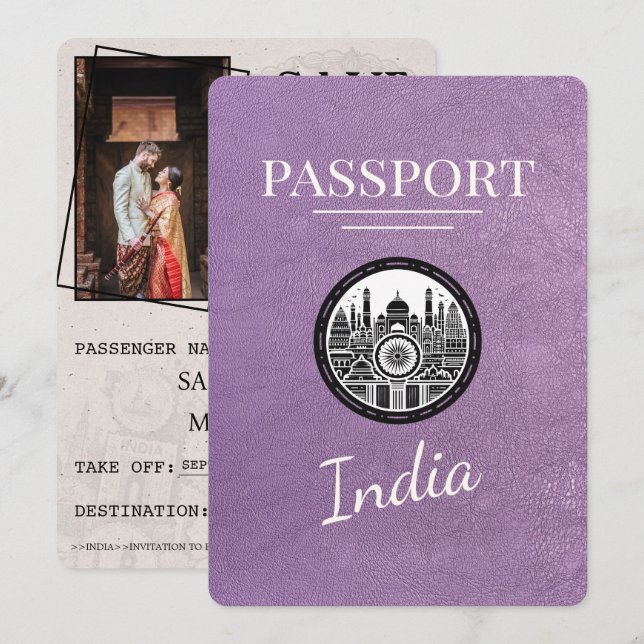 Lavender Purple India Passport Save The Date (Front/Back)