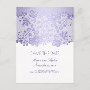 Lavender Purple Lace Elegant Save The Date Announcement Postcard