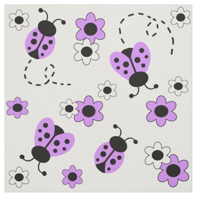 Lavender Purple Ladybug Lady Bug Floral Flowers Fabric (Swatch)
