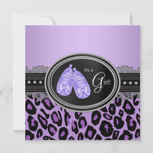 Lavender Purple Leopard Baby Girl Shower Invitation (Front)