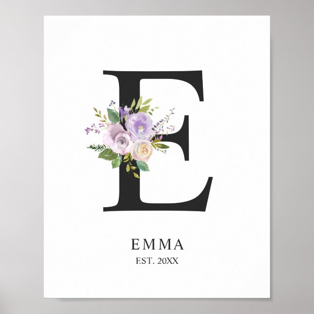 Lavender Purple Letter 'E' Nursery Name Wall Art (Front)