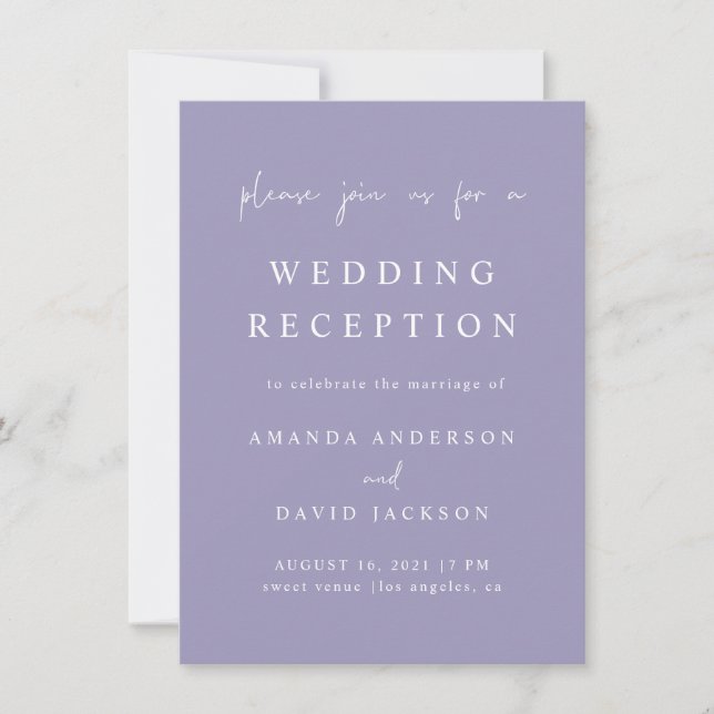 Lavender Purple Lilac Minimalist Wedding Reception Invitation (Front)