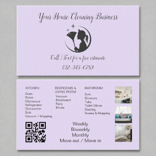 Lavender Purple Maid Cleaning House QR Code Business Card
