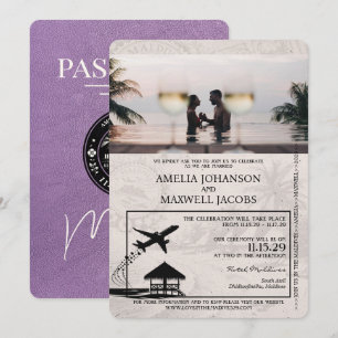 Lavender Purple Maldives Passport Wedding Invitation