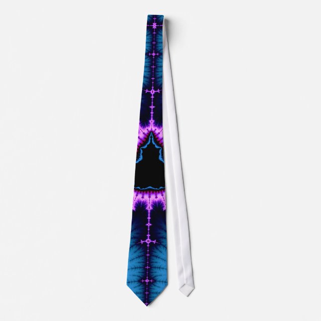 Lavender Purple Mandelbrot Cross on Blue Tie (Front)