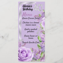 Lavender purple milestone 40th birthday menu