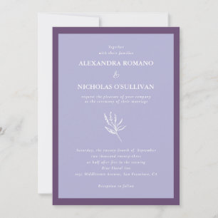 Lavender Purple Minimalist Floral Wedding Invitation