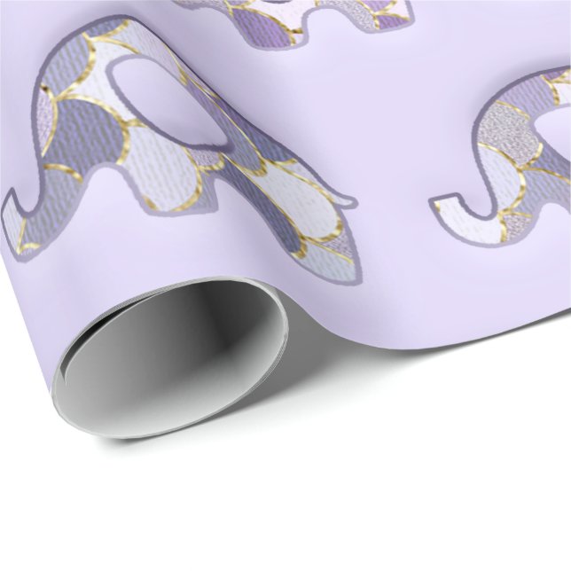 Lavender Purple Mint Elephants Teal Lavender Wrapping Paper (Roll Corner)