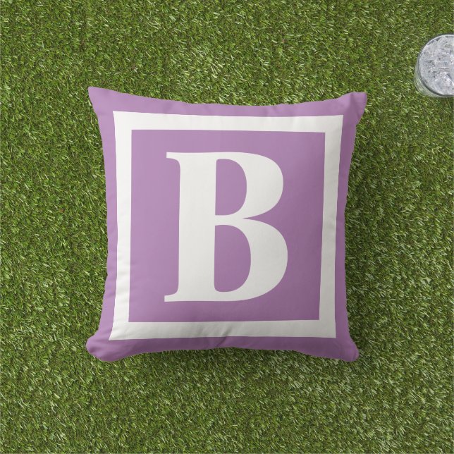 Lavender Purple Modern Monogram Letter  Outdoor Pillow (Grass)