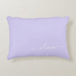 Lavender Purple Modern Script Girly Monogram Name Accent Pillow<br><div class="desc">Lavender Purple Script Monogram Name and Initial Pillow. The pillow makes the perfect sweet 16 birthday,  wedding,  bridal shower,  baby shower or bachelorette party gift for someone decorating her room in rose gold.</div>