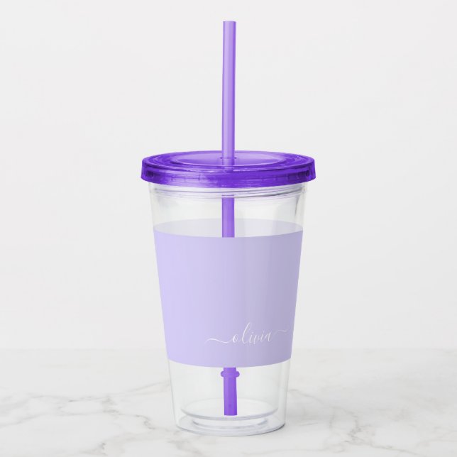 Lavender Purple Modern Script Girly Monogram Name Acrylic Tumbler (Front)