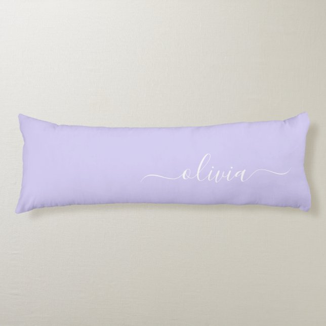 Lavender Purple Modern Script Girly Monogram Name Body Pillow (Front)