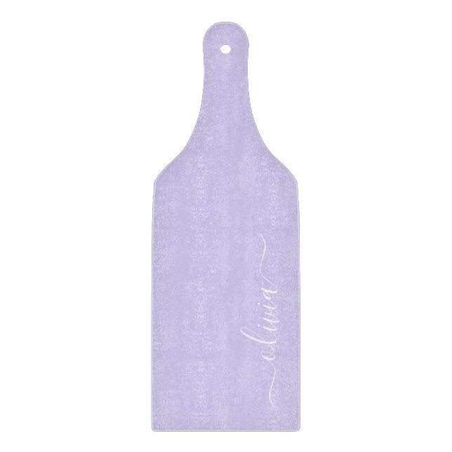Lavender Purple Modern Script Girly Monogram Name Cutting Board (Front)