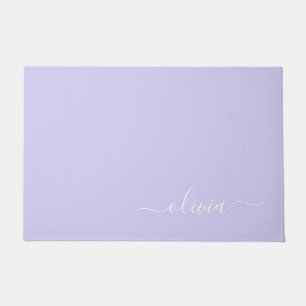 Lavender Purple Modern Script Girly Monogram Name Doormat