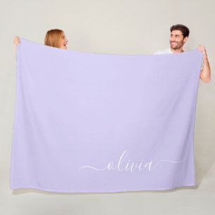 Lavender Purple Modern Script Girly Monogram Name Fleece Blanket
