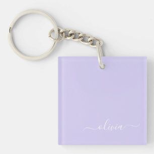 Lavender Purple Modern Script Girly Monogram Name Keychain