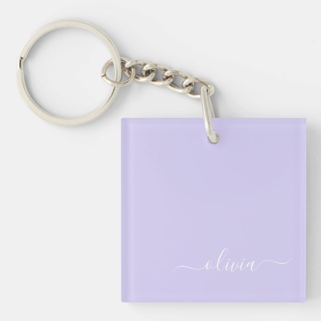 Lavender Purple Modern Script Girly Monogram Name Keychain (Front)