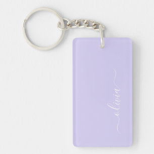 Lavender Purple Modern Script Girly Monogram Name Keychain