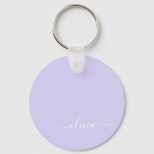 Lavender Purple Modern Script Girly Monogram Name Keychain