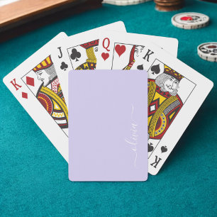 Lavender Purple Modern Script Girly Monogram Name Playing Cards
