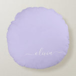 Lavender Purple Modern Script Girly Monogram Name Round Pillow<br><div class="desc">Lavender Purple Simple Script Monogram Name Pouf Pillow. The pillow makes the perfect sweet 16 birthday,  wedding,  bridal shower,  baby shower or bachelorette party gift for someone decorating her room in rose gold.</div>