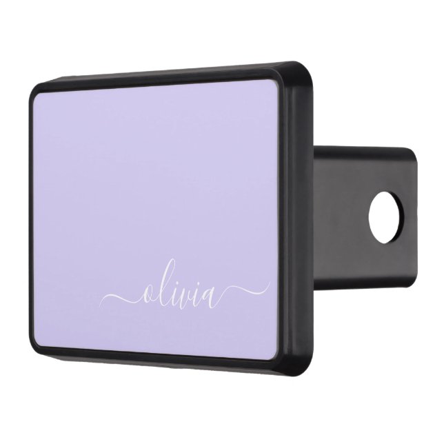 Lavender Purple Modern Script Girly Monogram Name Trailer Hitch Cover (Left)