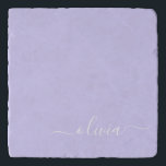 Lavender Purple Modern Script Girly Monogram Name Trivet<br><div class="desc">Lavender Purple Simple Script Monogram Name Stone Trivet. This makes the perfect graduation,  birthday,  wedding,  bridal shower,  anniversary,  baby shower or bachelorette party gift for someone that loves glam luxury and chic styles.</div>