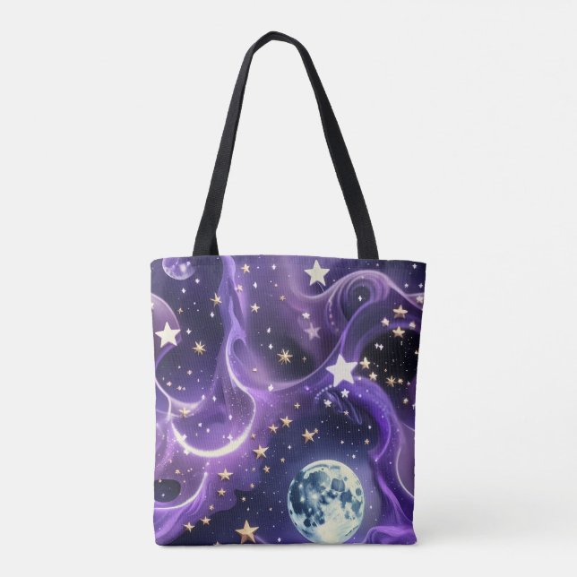Lavender Purple Moon Phases Tote Bag (Back)
