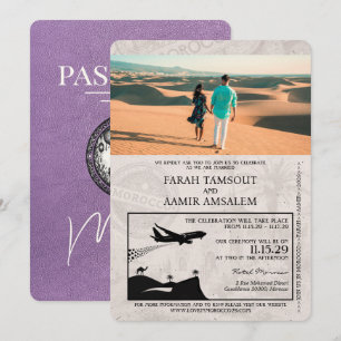 Lavender Purple Morocco Passport Wedding Invitation