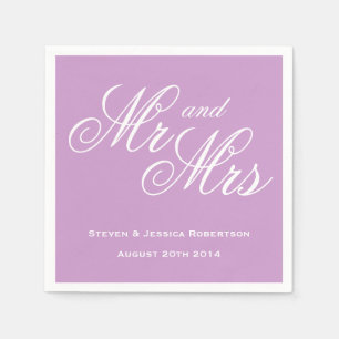 Lavender purple Mr and Mrs paper wedding napkins