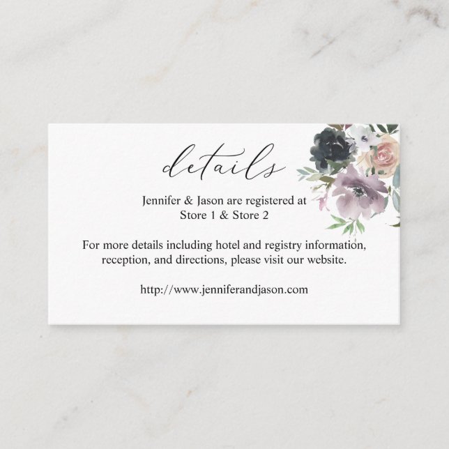 Lavender Purple, Navy Blush Pink Floral Details SM Enclosure Card (Front)