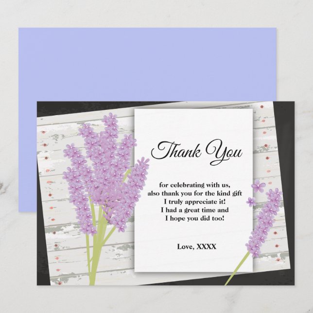lavender, purple,  party, thank you card (Front/Back)